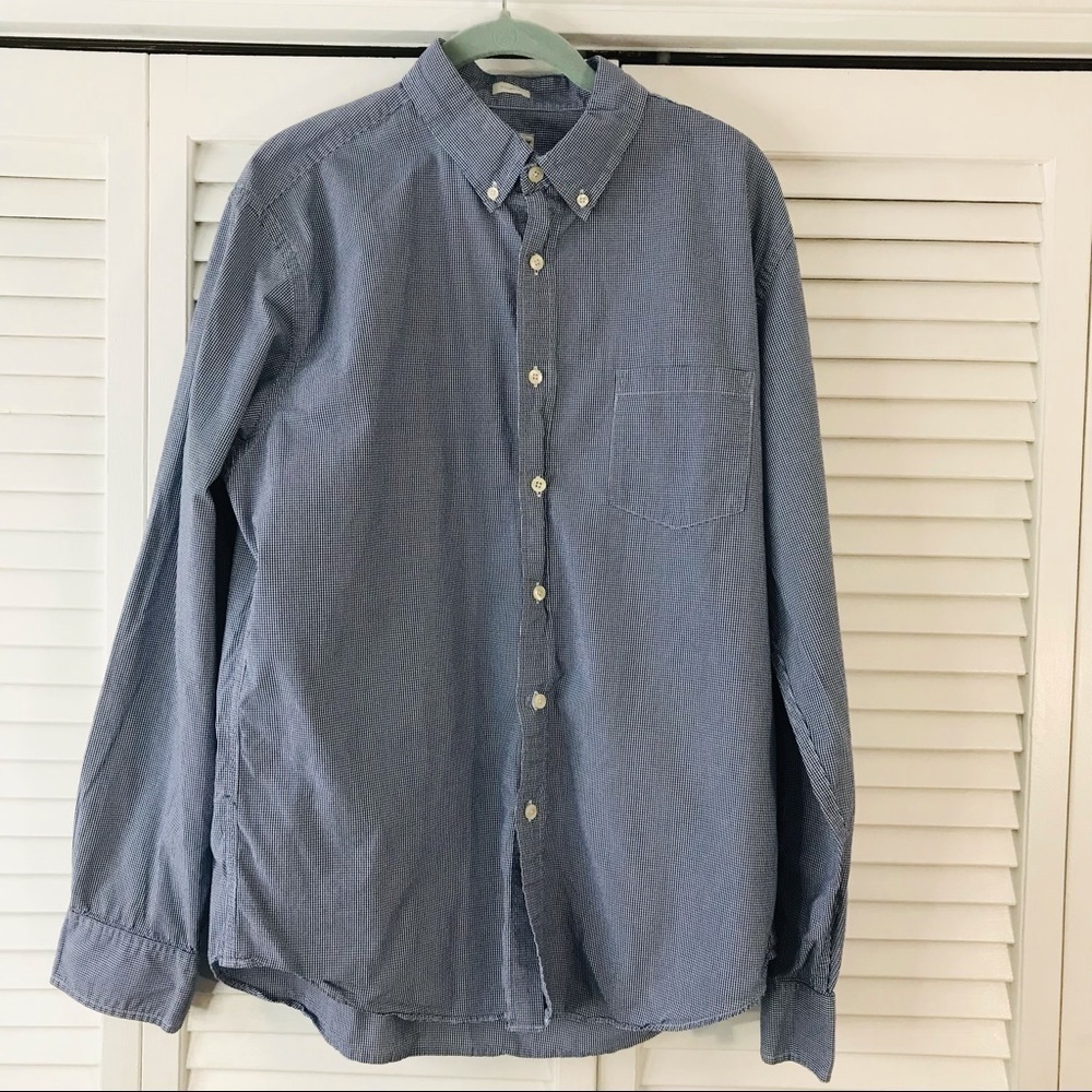 J. CREW Blue White Plaid Button Down Long Sleeve Cotton Shirt Size Large